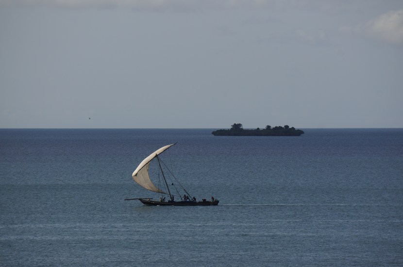 A dhow sets sail off the coast of Zanzibar (2014).